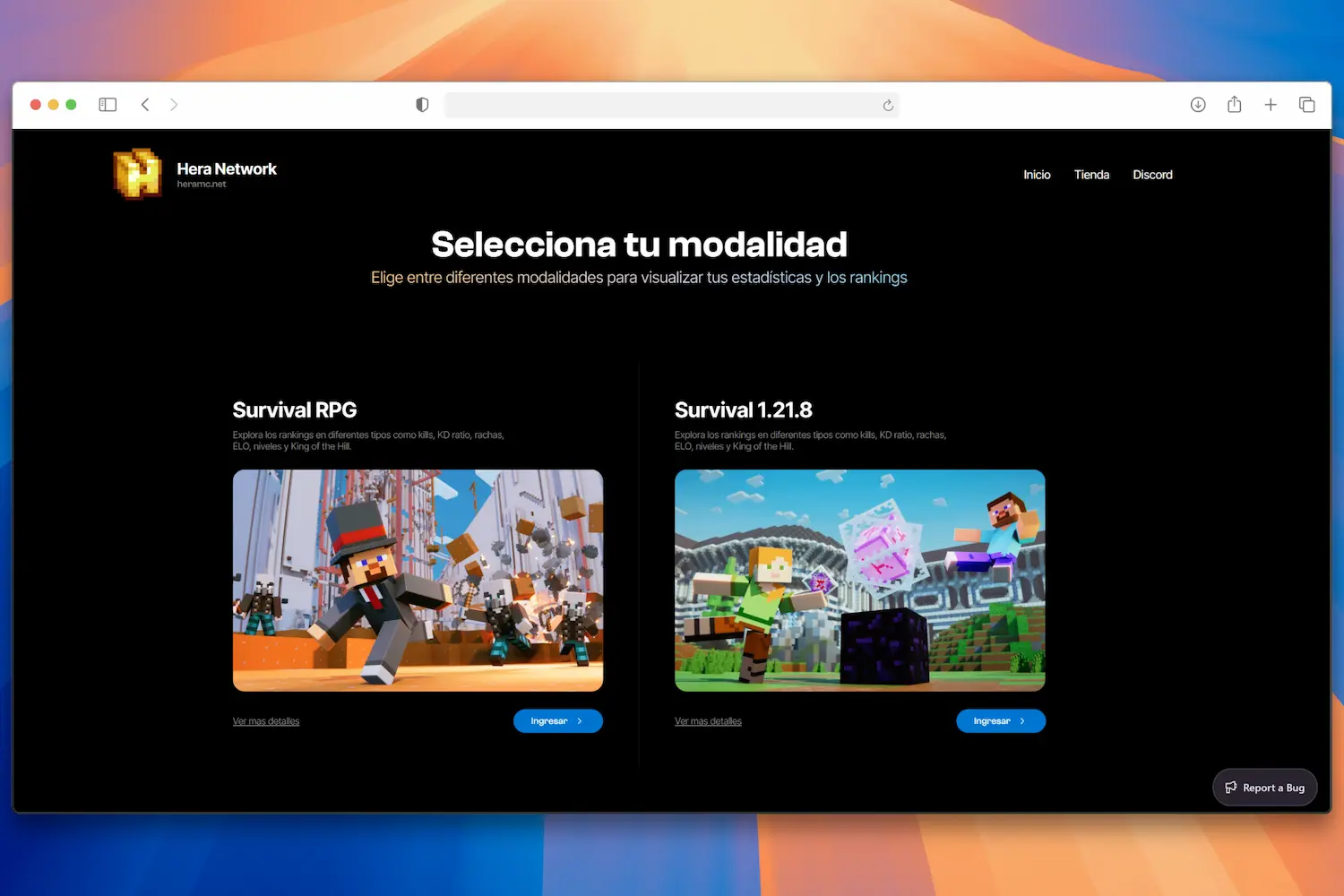 Captura de pantalla del sitio web de estadísticas de Hera Network mostrando tablas de clasificación de jugadores